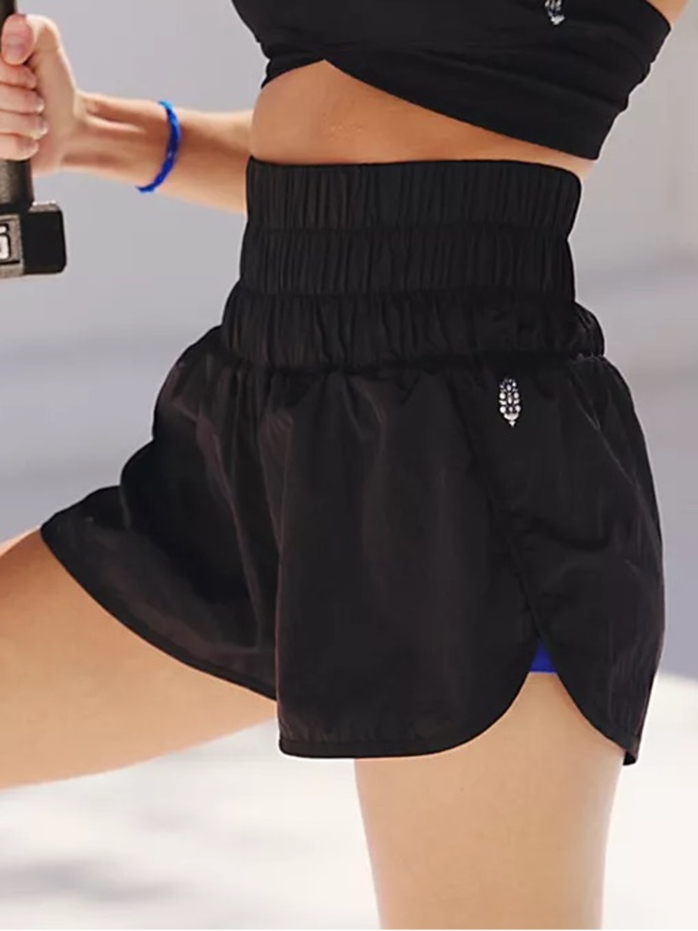 FP Movement by Free People Black High-Waist Smocked Athletic Shorts